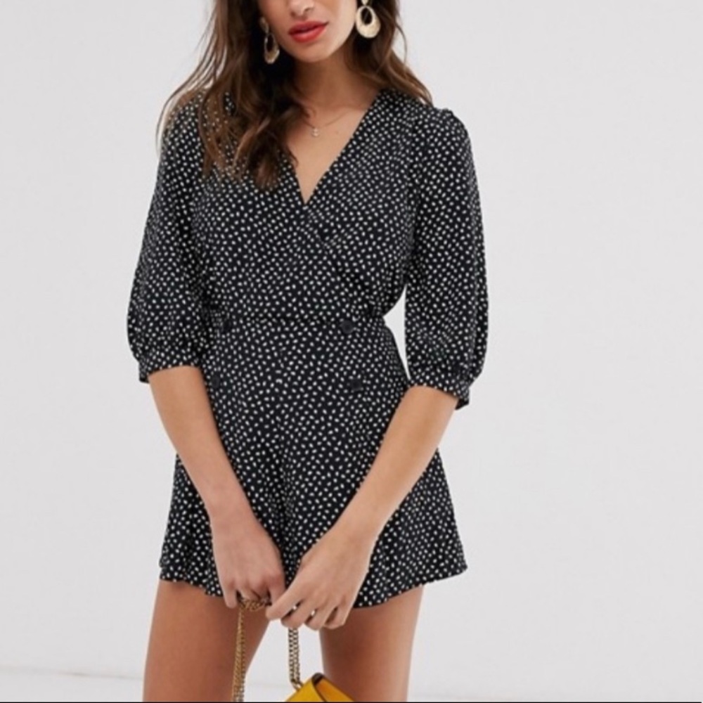 River Island balloon sleeve romper- black polkadot